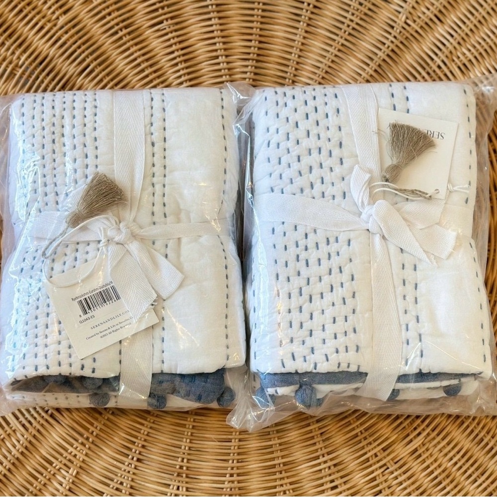 NEW Serena & Lily Ryebrook Euro Shams (Set of 2)-Dusty Blue/White